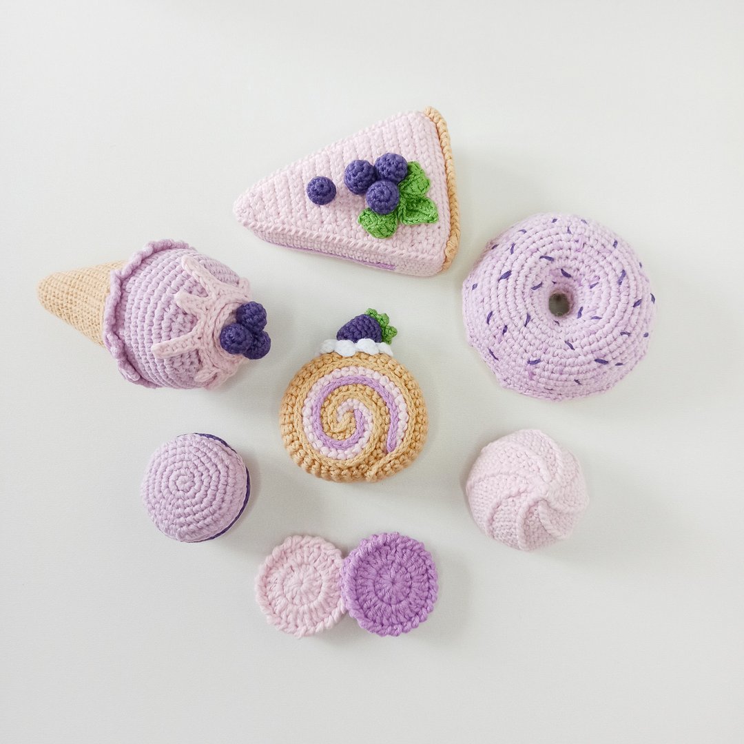 Set crochet food,crochet donut, pretend to play,crochet ice cream, gift for baby - 玩具/玩偶 - 棉 多色