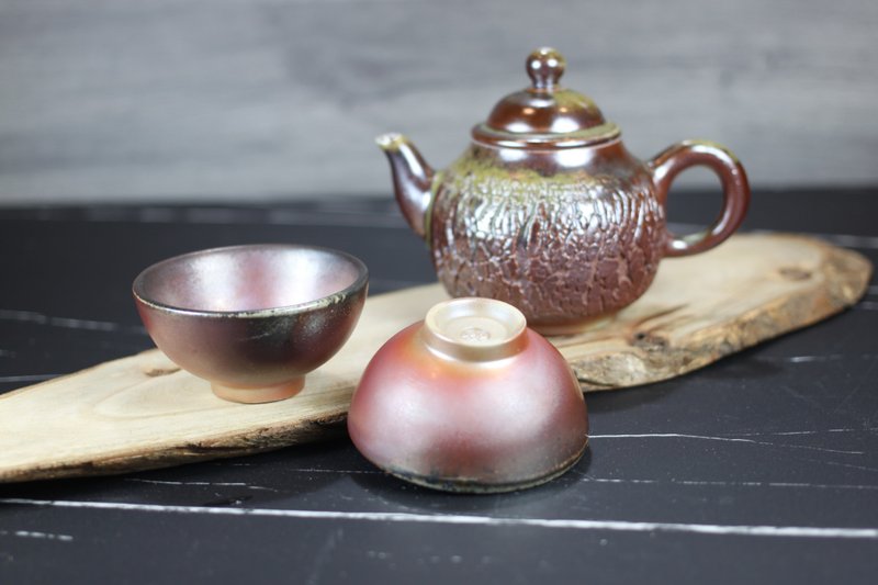 【品味生活】柴烧 天然落灰 爆裂 一壶两杯茶具组 名家叶敏祥作 - 茶具/茶杯 - 瓷 