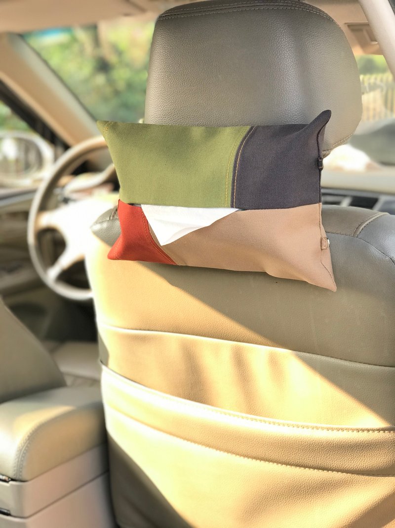 二用车用面纸套 / 色块拼接帆布面纸套 - 纸巾盒 - 棉．麻 多色