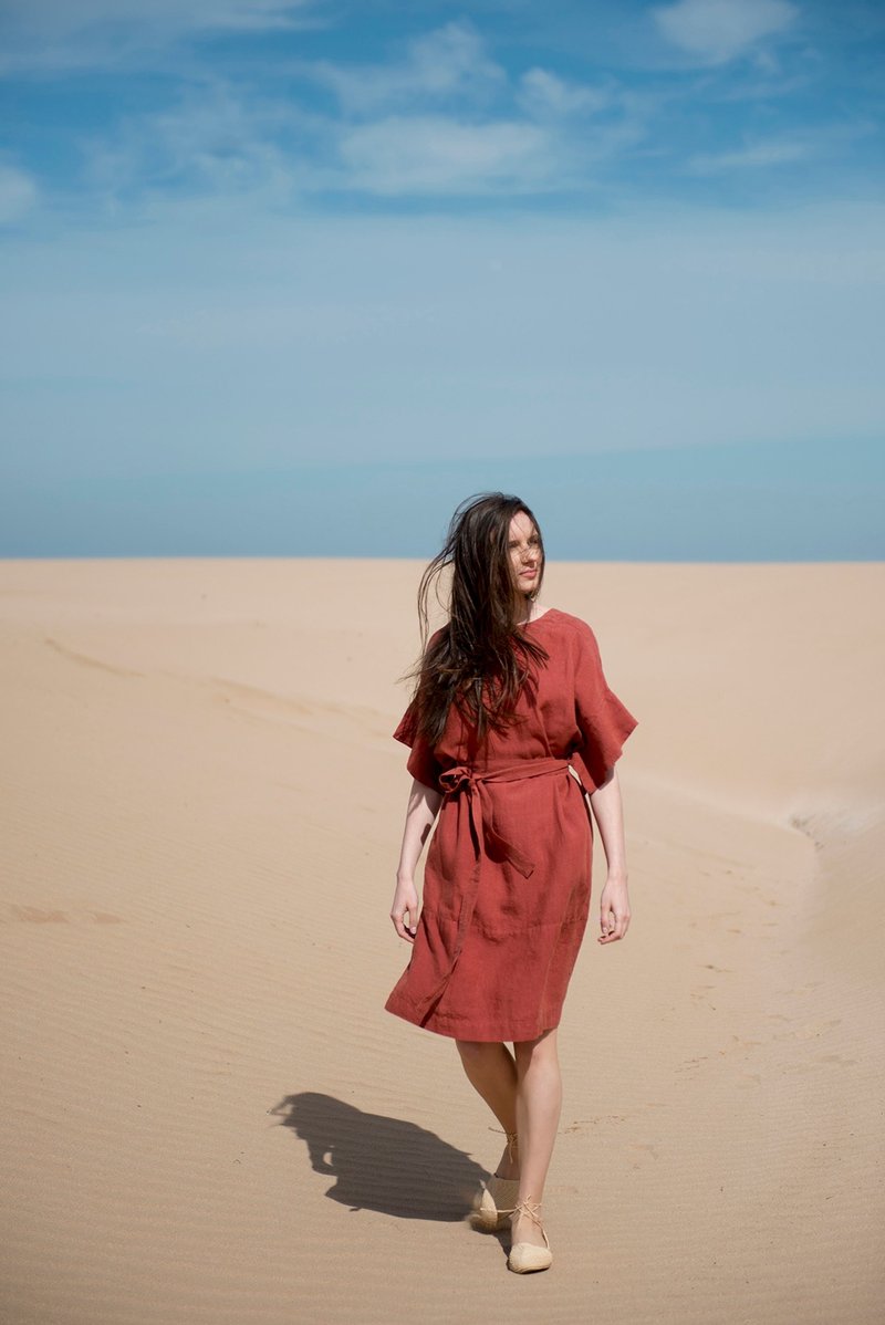 Linen Dress Motumo 16S10 - 洋装/连衣裙 - 亚麻 多色