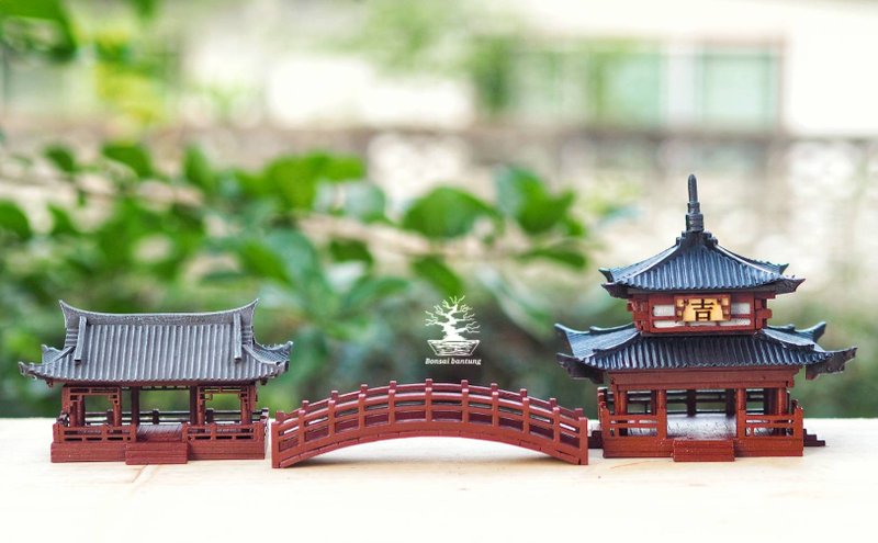 Japanese pavilion model scale model for diorama or home and garden decoration - 摆饰 - 木头 红色