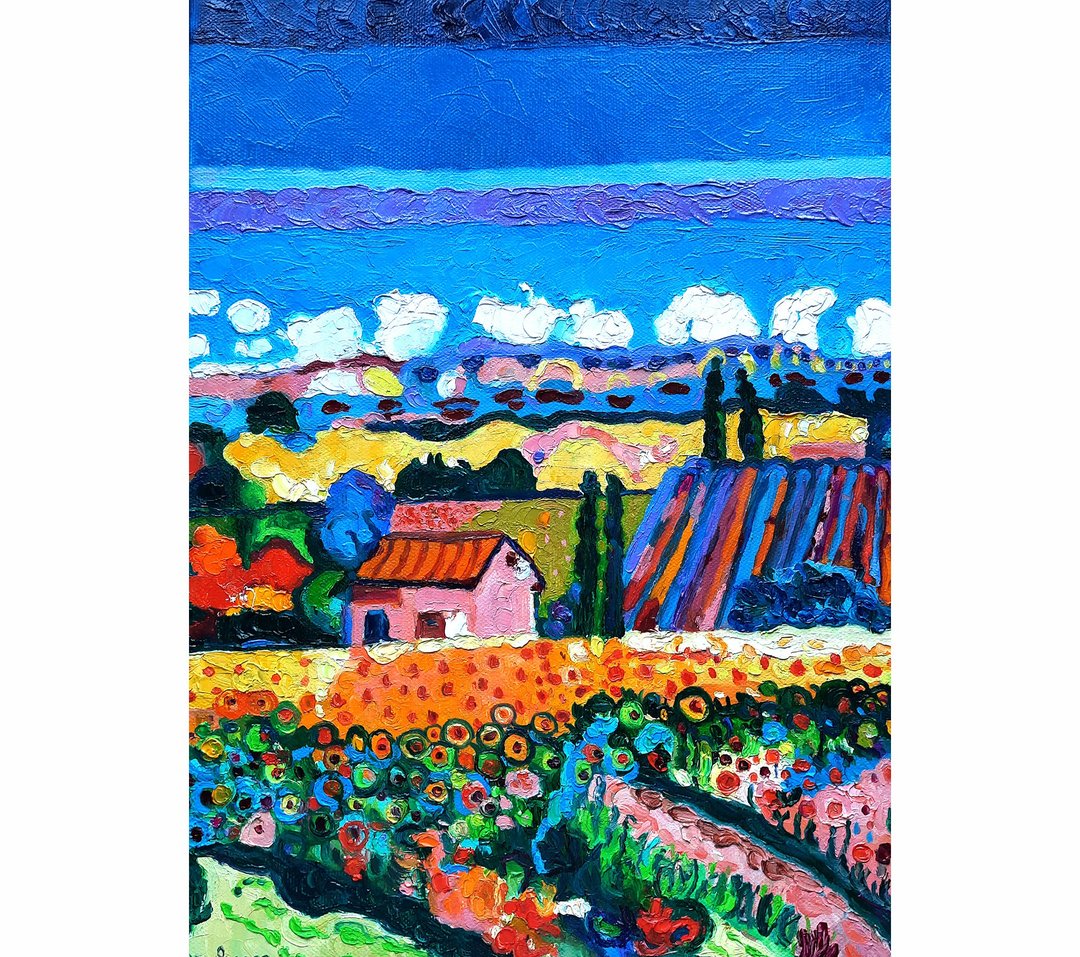 油畫原作 Italyl Painting 手工油畫 Original Art 油畫 Oil PaintingSmall House Wall Decor - 墙贴/壁贴 - 其他材质 蓝色