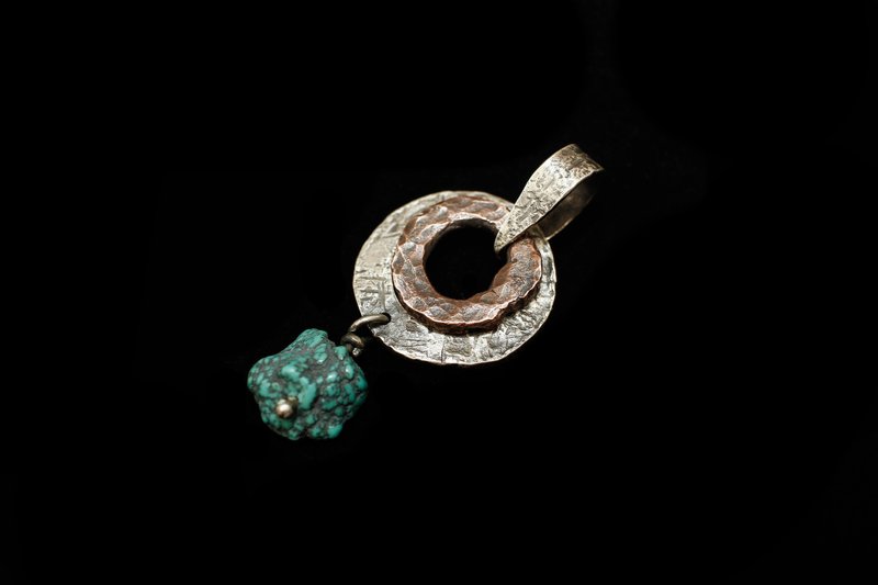 【水晶系列】无优化湖北绿松石 波西米亚风 纯银双金属坠饰 - 项链 - 宝石 多色