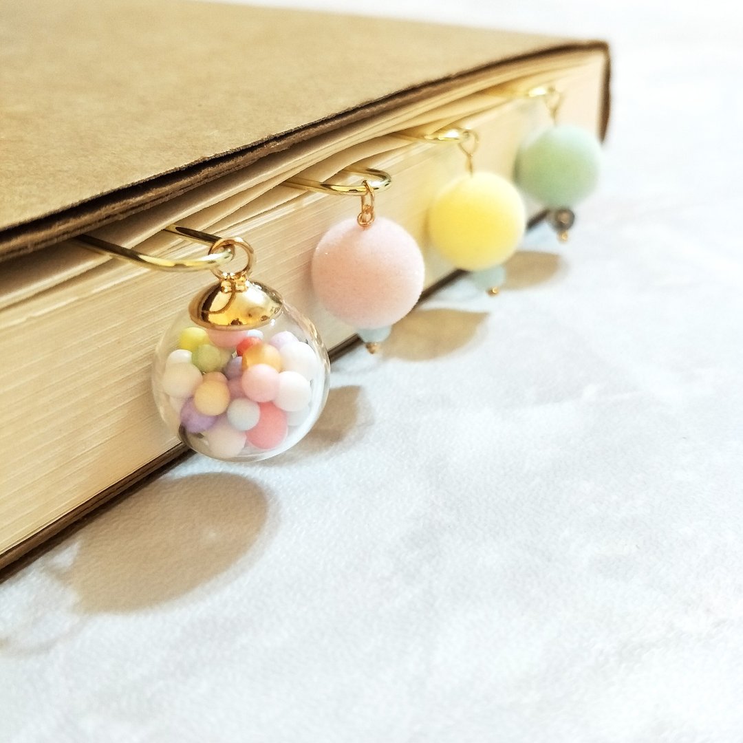 粉色系 玻璃球 毛绒球 手帐饰品 吊饰 回纹针 Charm & Paper Clip - 其他 - 其他材质 