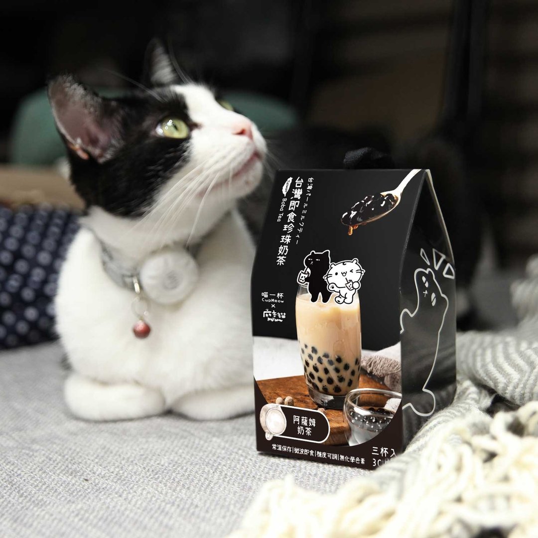 即期品11/30喵一杯x麻吉猫台湾即食珍珠奶茶阿萨姆奶茶口味3入 - 茶 - 纸 白色