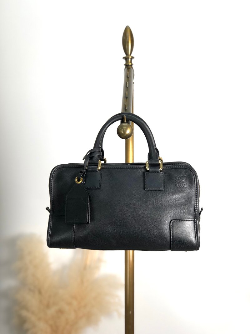 【日本直送，名牌二手包装】LOEWE Amazona 28 手袋黑皮革迷你波士顿复古复古老uazpnn - 手提包/手提袋 - 真皮 黑色