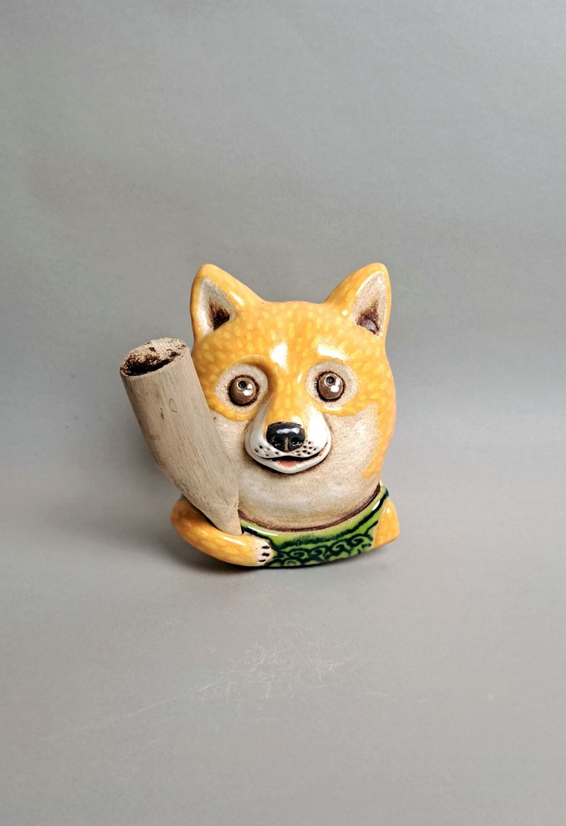柴犬扩香器03(手工陶制品) - 香薰/精油/线香 - 陶 白色