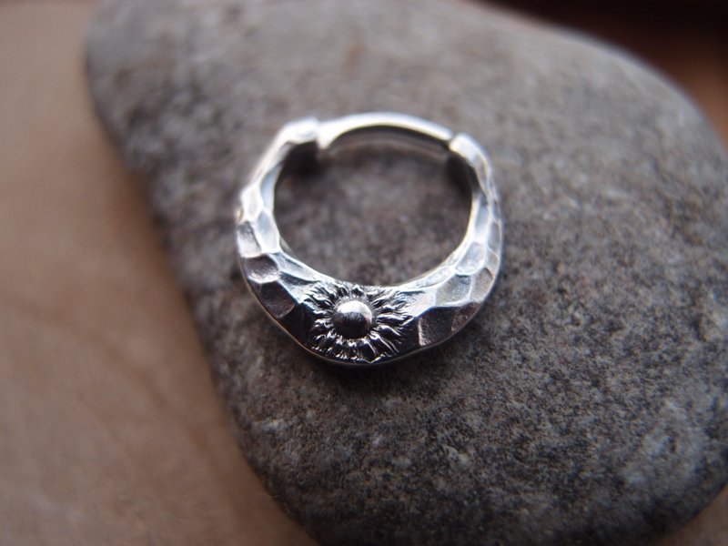 太阳和月亮双面隔膜环银鼻环穿孔 - 耳环/耳夹 - 纯银 银色