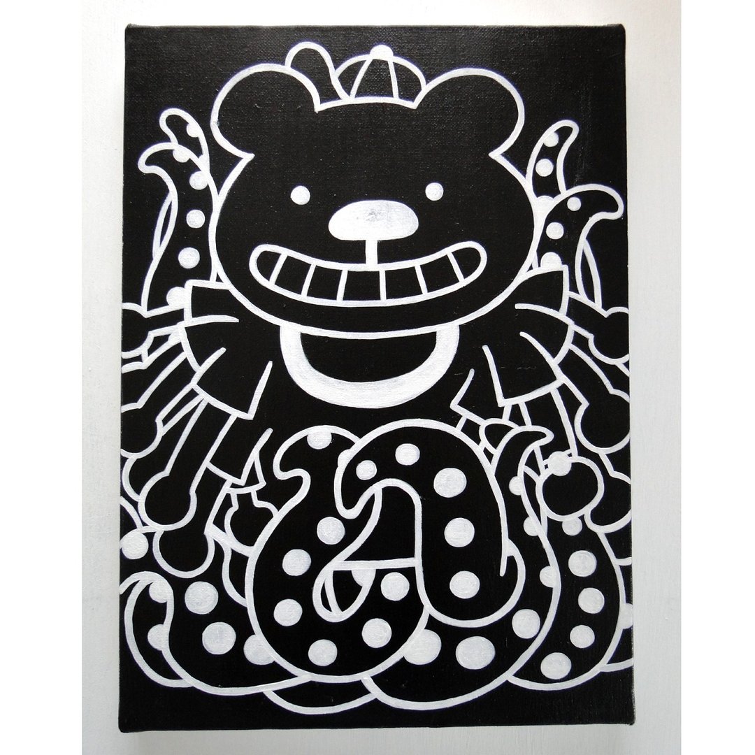 章鱼与熊涂鸦美术原画油画布画怪兽单色 - 海报/装饰画/版画 - 颜料 黑色