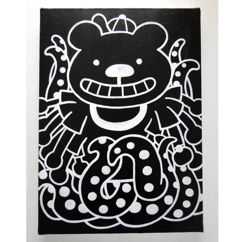 章鱼与熊涂鸦美术原画油画布画怪兽单色 - 海报/装饰画/版画 - 颜料 黑色