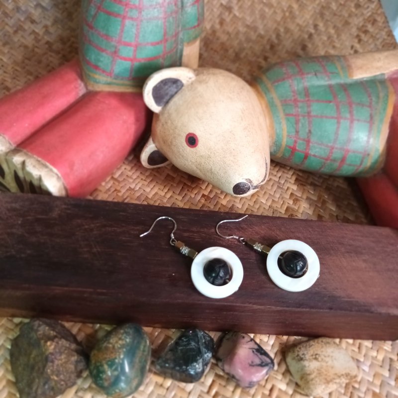 *扩香糸列*贝母环黑檀木祥云珠木刻912纯银耳环 自选香味 连礼盒 - 耳环/耳夹 - 木头 黑色