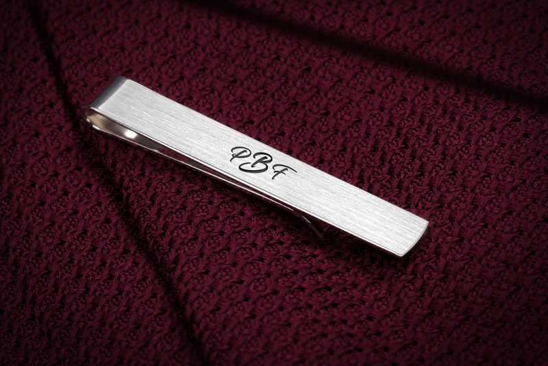 Monogram Tie Clip - Wedding Tie Clip engraved - Groom tie clip personalized - 领带/领带夹 - 纯银 银色
