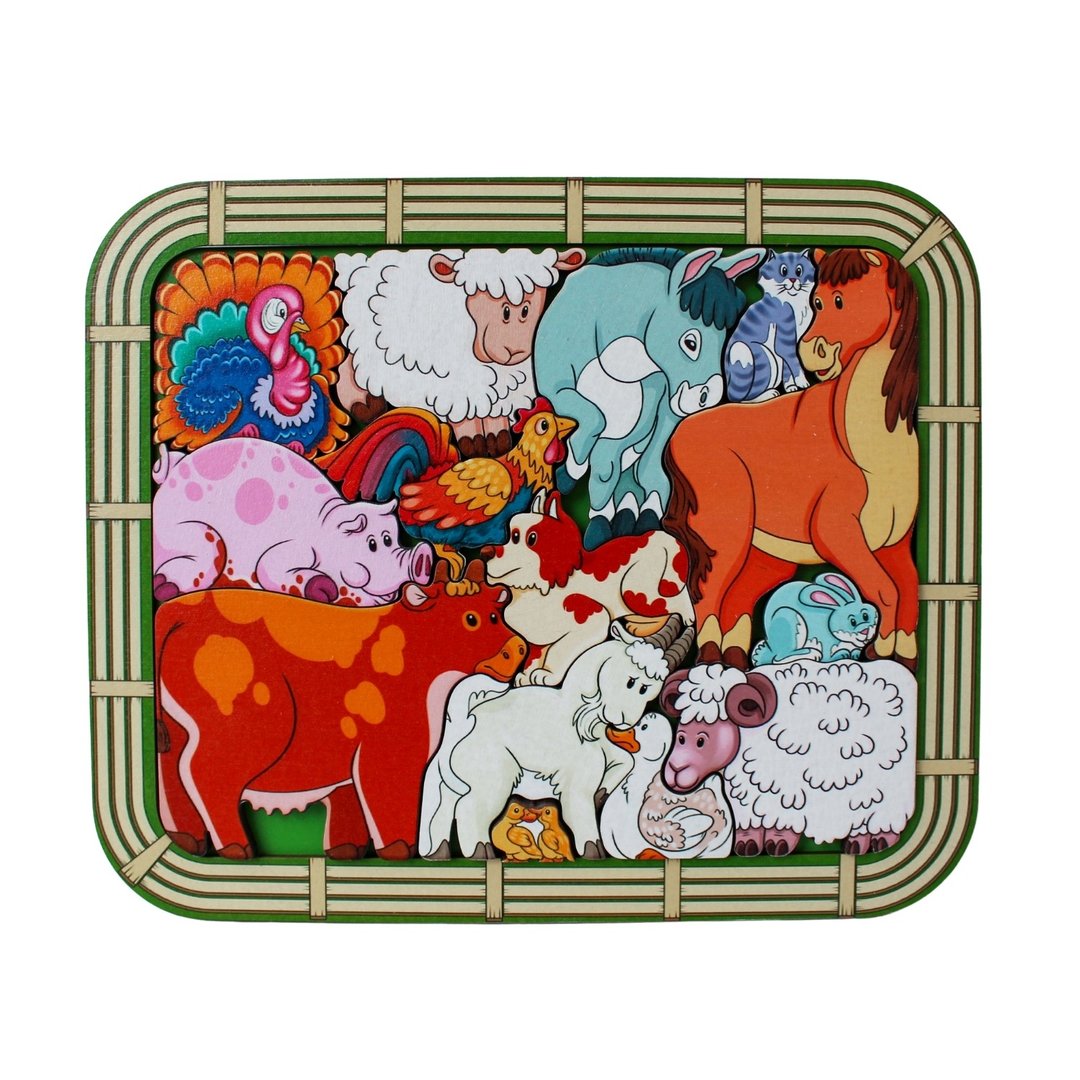 Wooden Puzzle - farm animals, Toddler Toys Age 2 3 4 5 year, Wood Montessori toy - 玩具/玩偶 - 木头 金色