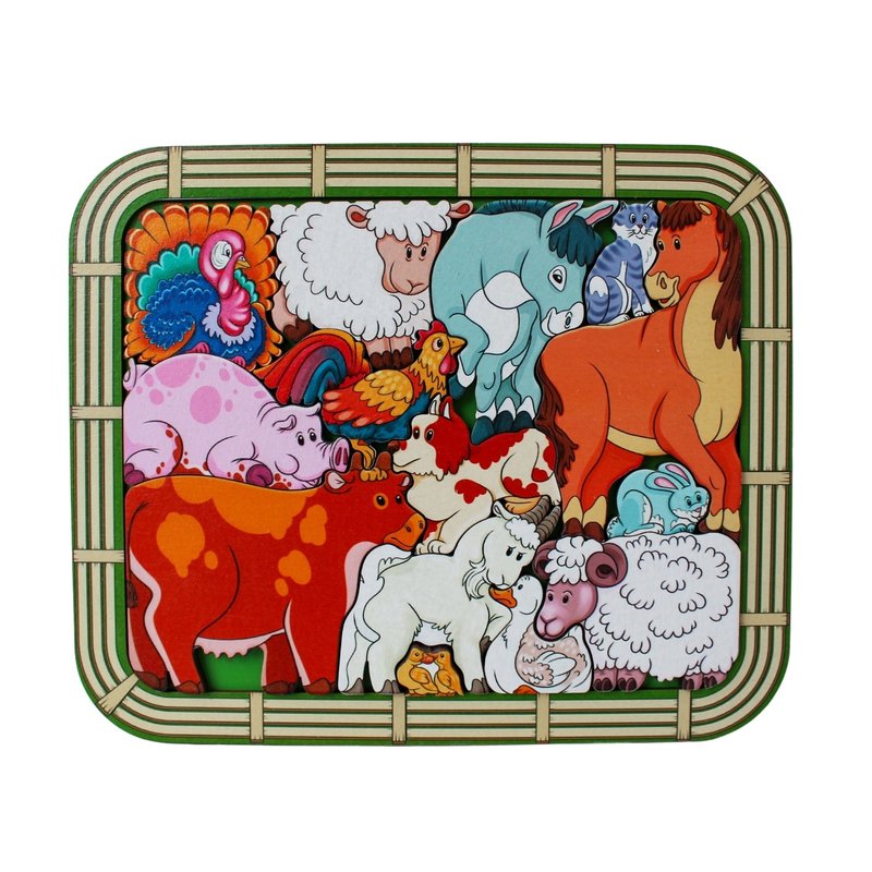 Wooden Puzzle - farm animals, Toddler Toys Age 2 3 4 5 year, Wood Montessori toy - 玩具/玩偶 - 木头 金色