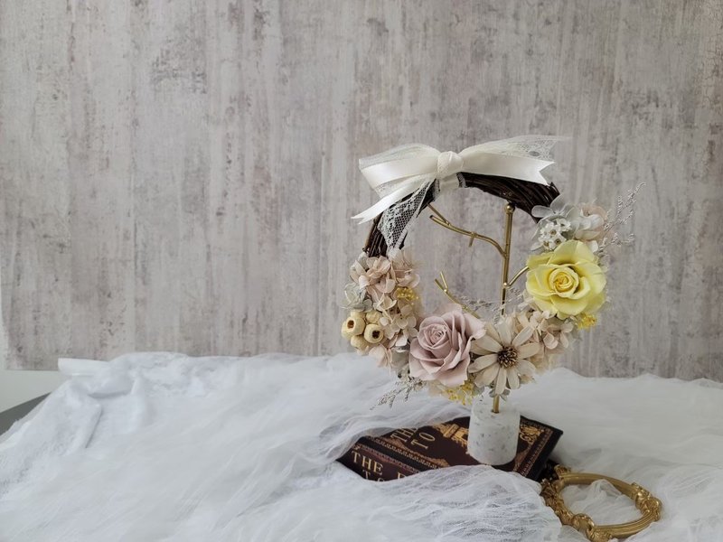 15CM永生花藤圈|不凋花|永生花|干燥花| - 墙贴/壁贴 - 植物．花 卡其色