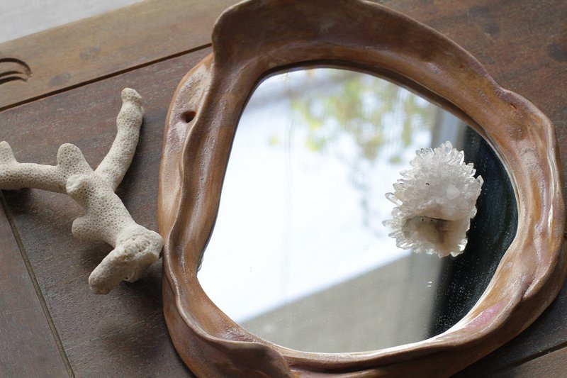 纯手捏不规则陶瓷镜子 - 摆饰 - 陶 咖啡色