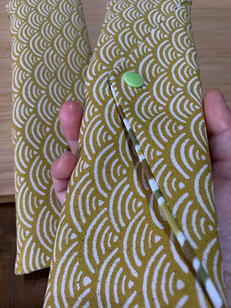 文青风环保纯棉筷袋 ~ 宁静海纹 暖阳黄 潮物 收纳 手作餐具袋 礼 - 收纳用品 - 棉 黄色