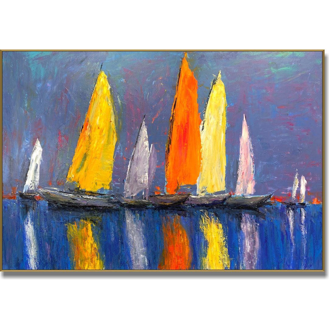 抽象画布艺术大型艺术品多彩现代海景风景画 - 墙贴/壁贴 - 压克力 多色