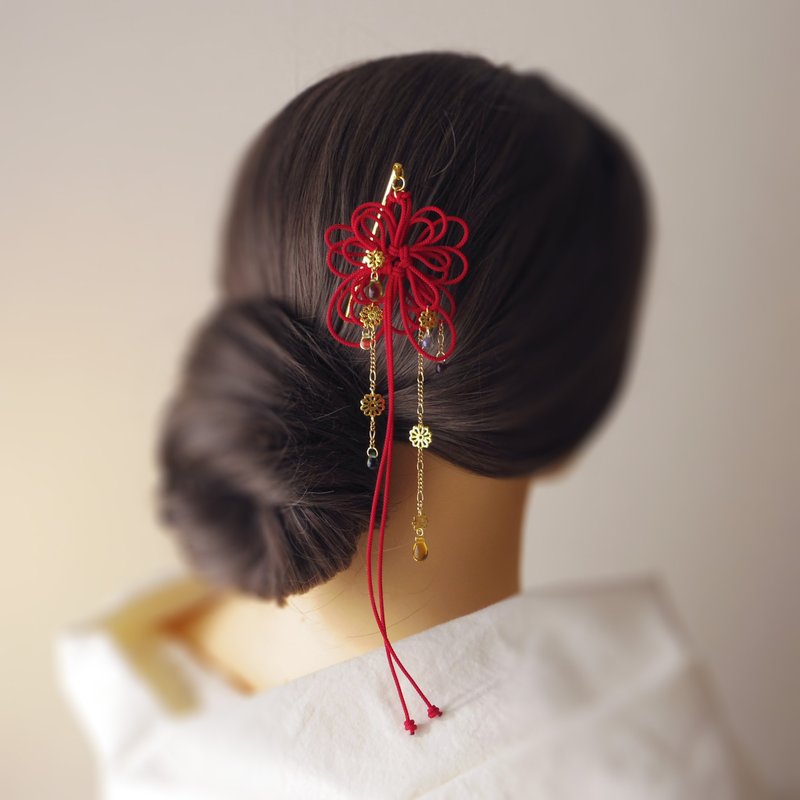 手工装饰结髮簪 : 彩与无垢 - 发饰 - 聚酯纤维 红色