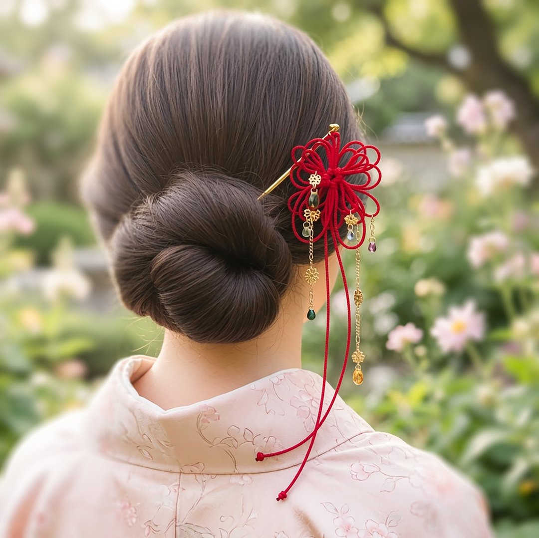 手工装饰结髮簪 : 彩与无垢 - 发饰 - 聚酯纤维 红色
