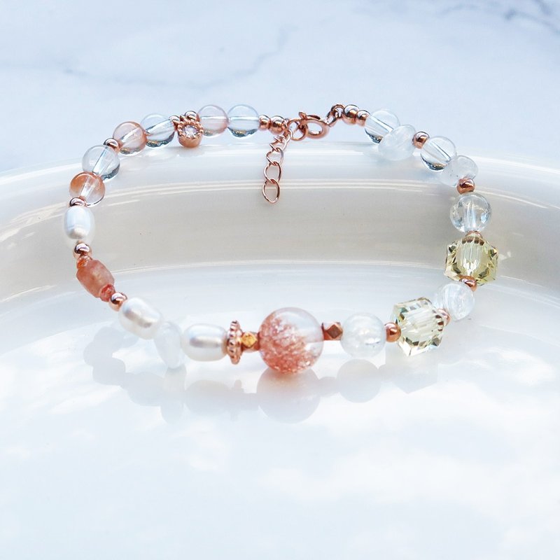 【水晶手串】烟花 |黄水晶x珍珠×红兔毛 银镀玫金手链| 大员囡仔 - 手链/手环 - 水晶 多色
