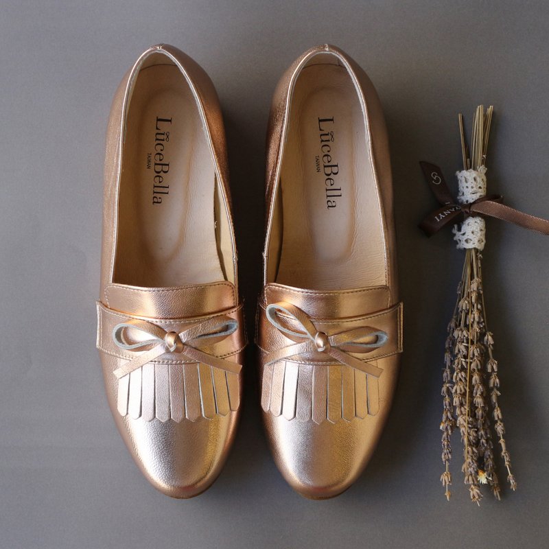 【换季特卖】-流转的木星-流苏乐福鞋-玫瑰金 - 女款牛津鞋/乐福鞋 - 真皮 金色