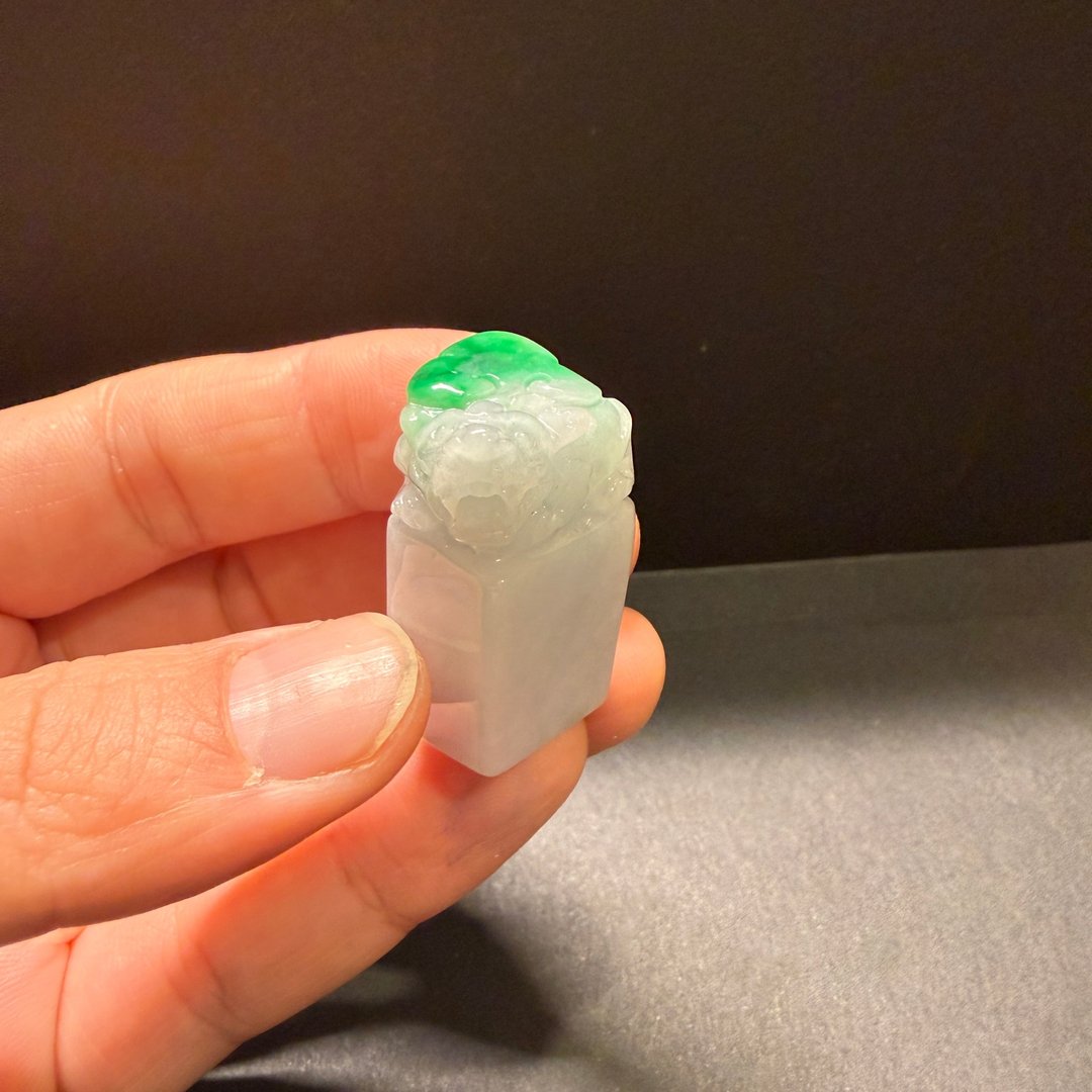 瀚玉珠宝 天然缅甸产翡翠 白底青辣绿貔貅印章 白底青翡翠 开运印 - 其他 - 玉石 