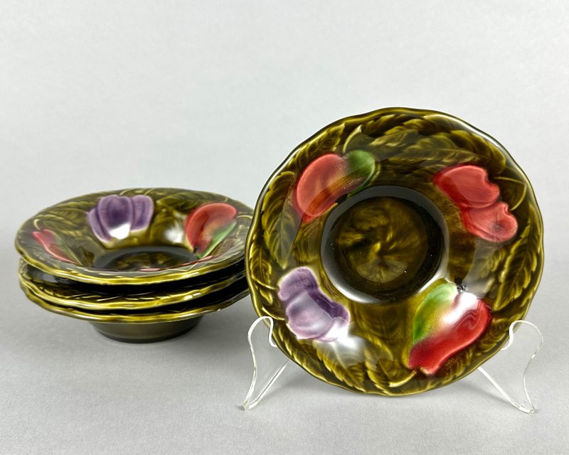 复古珐琅沙拉碗水果装饰 Sarreguemines | 4 件套 | 1960年法国 - 碗 - 瓷 多色