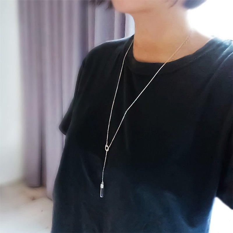 极简长版925纯银 敲银套环米雕Y字项链【定制化刻字】男女中性款 - 项链 - 纯银 