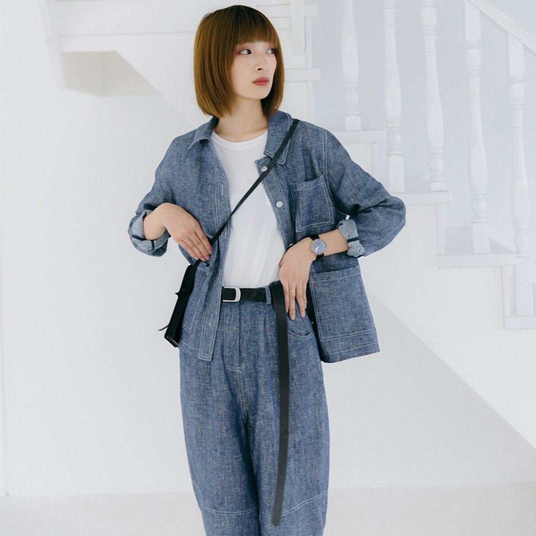 色织亚麻工装牛仔外套|外套|秋款|亚麻|独立品牌|Sora-185 - 女装西装外套/风衣 - 棉 
