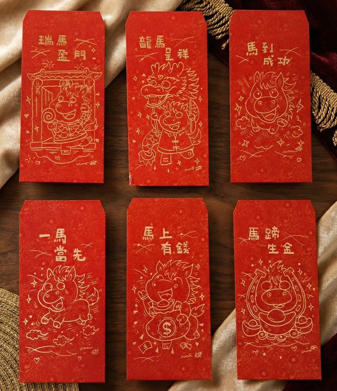 【LiTTSE原創】马年限定 手绘红包袋 6 入组 - 红包/春联 - 纸 