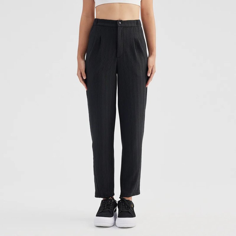 立体条纹女士西装裤 (THot 发热保暖)-黑 - 女装长裤 - 聚酯纤维 黑色