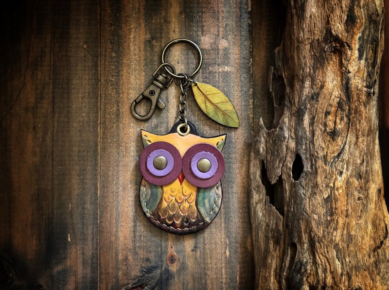 POPO-猫头鹰 皮革钥匙圈 leather - 行李吊牌 - 真皮 紫色