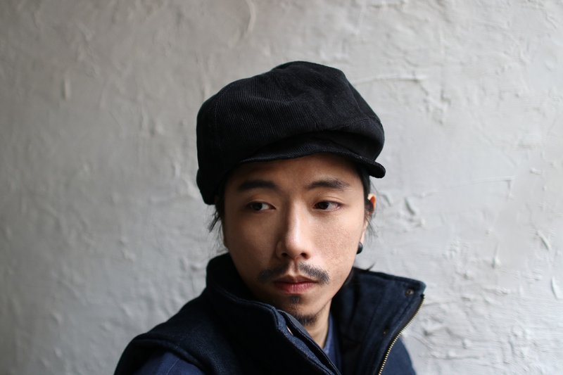 Omake Omabow Mushroom Cap/（灯芯绒黑） - 帽子 - 棉．麻 黑色