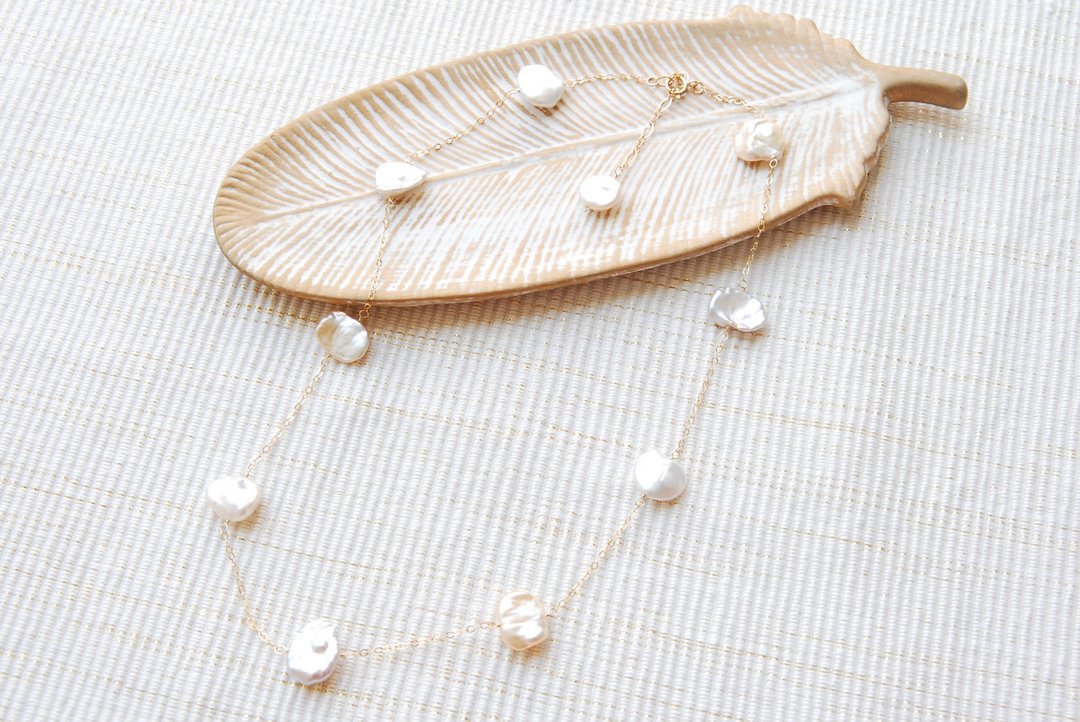 Pale multicolor keshipearl necklace 14kgf - 项链 - 珍珠 多色