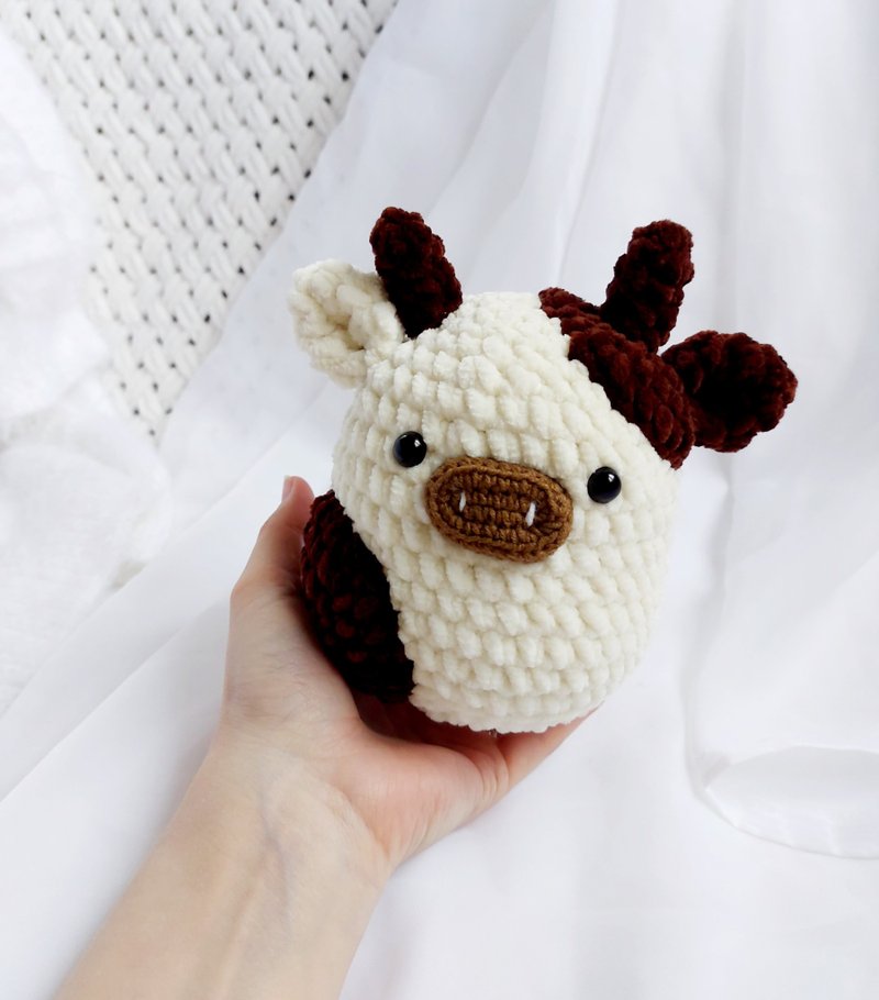Crochet cow Plush cow Brown cow Crochet plush cow toy Cow toy Cow stuffed animal - 玩具/玩偶 - 绣线 咖啡色