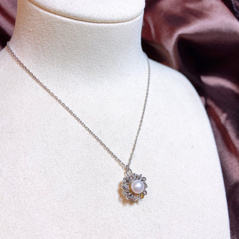 【西洋古董饰品】优雅925纯银 纯天然珍珠 花卉掐丝银 项链 - 项链 - 贵金属 银色
