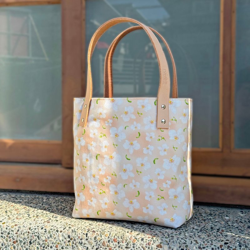 【巧妙艺手】 独家 蝴蝶兰(优雅粉色) 印花－真皮提把托特提 - 手提包/手提袋 - 棉．麻 粉红色