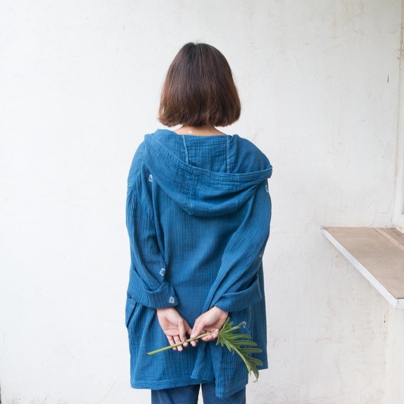 Lazy Hoodie Jacket | Indigo Natural Dyed - 中性连帽卫衣/T 恤 - 棉．麻 蓝色