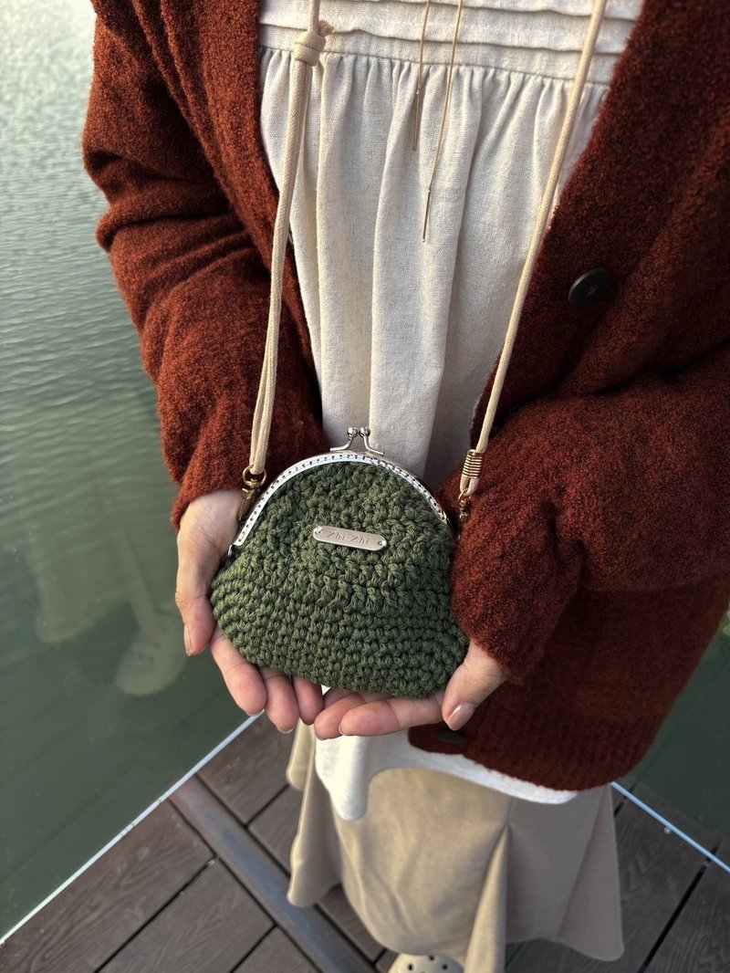 日系小废包 -青苔 手工编织 编织包 口金包 - 侧背包/斜挎包 - 棉．麻 白色