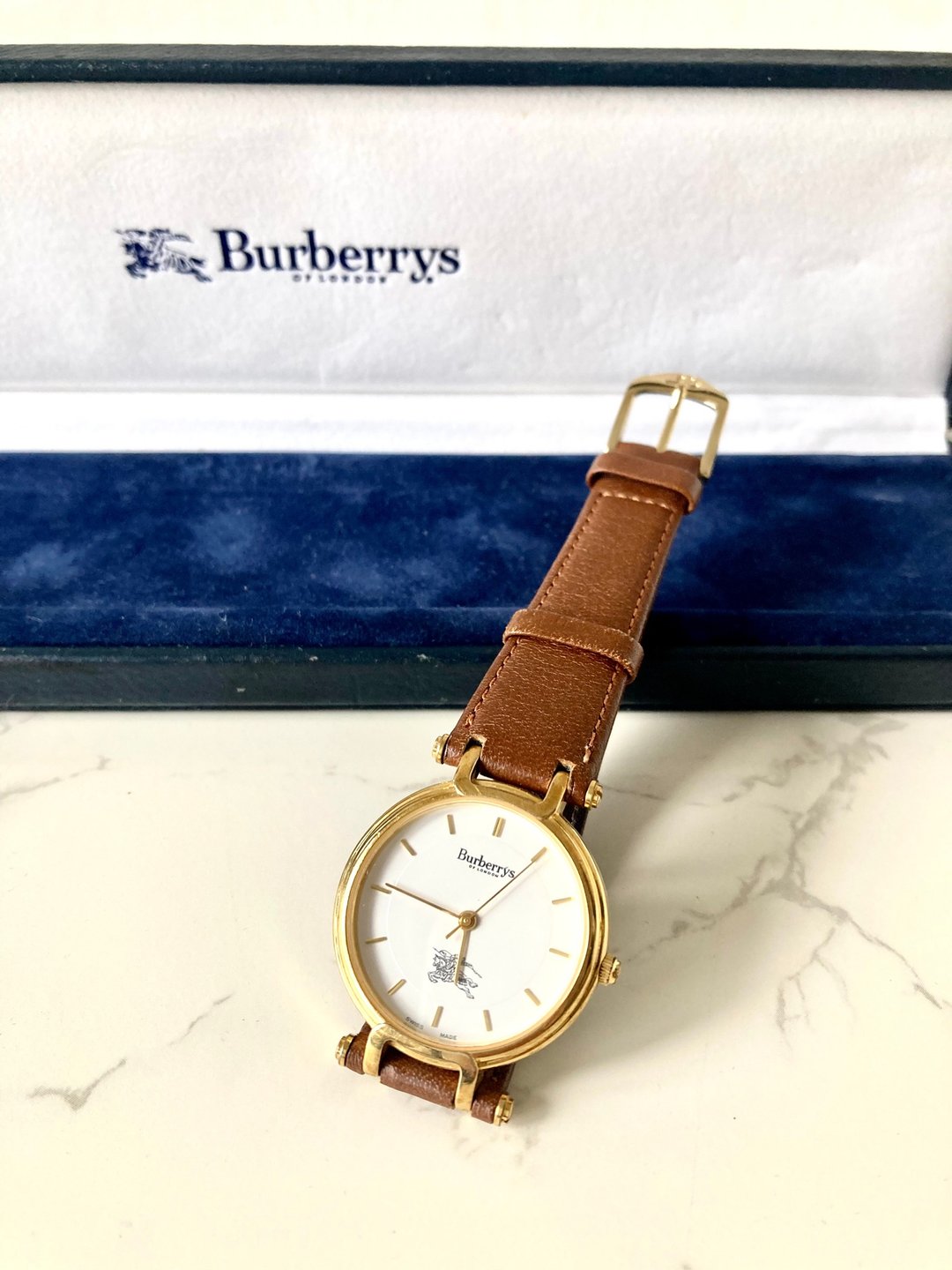 【LA LUNE】全套中古二手Burberrys啡金色皮革手腕表圣诞男女礼物 - 女表 - 真皮 咖啡色