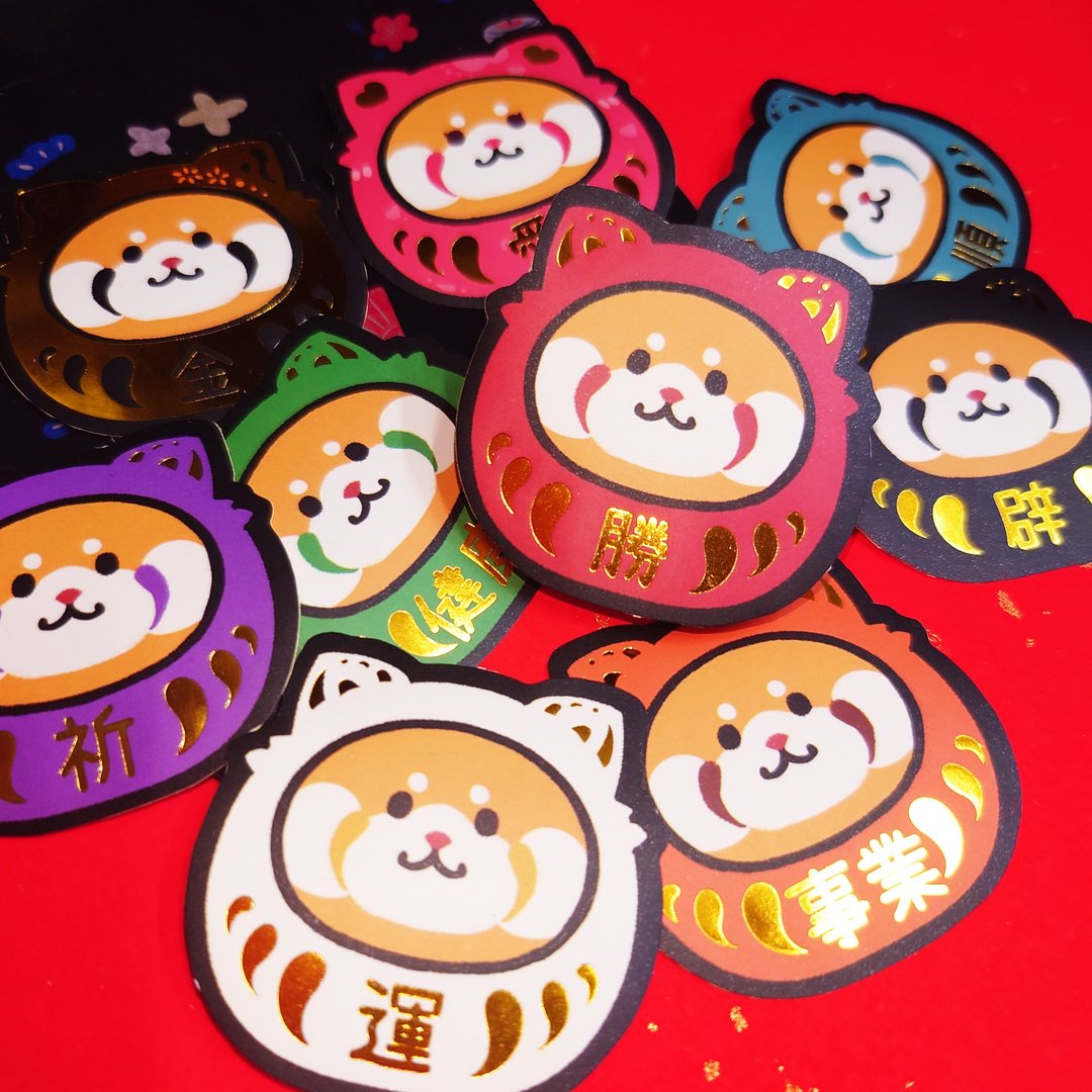 小熊猫达摩 烫金贴纸包 - 贴纸 - 纸 黑色