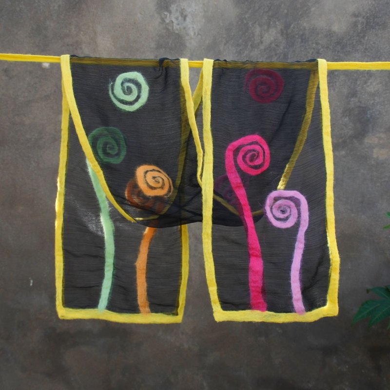 羊毛毡纱巾 手工制作女士围巾 时尚个性 湿毡艺术丝巾 春秋季节 - 丝巾 - 羊毛 黑色