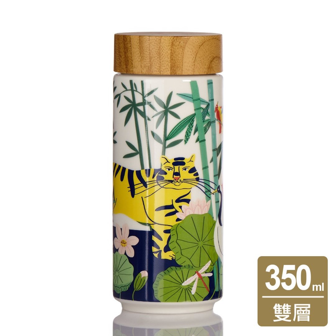干唐轩活瓷 勇虎迎新随身杯 / 大 / 双层 / 仿木纹盖 / 2 色 350ml - 水瓶/水壶 - 瓷 绿色