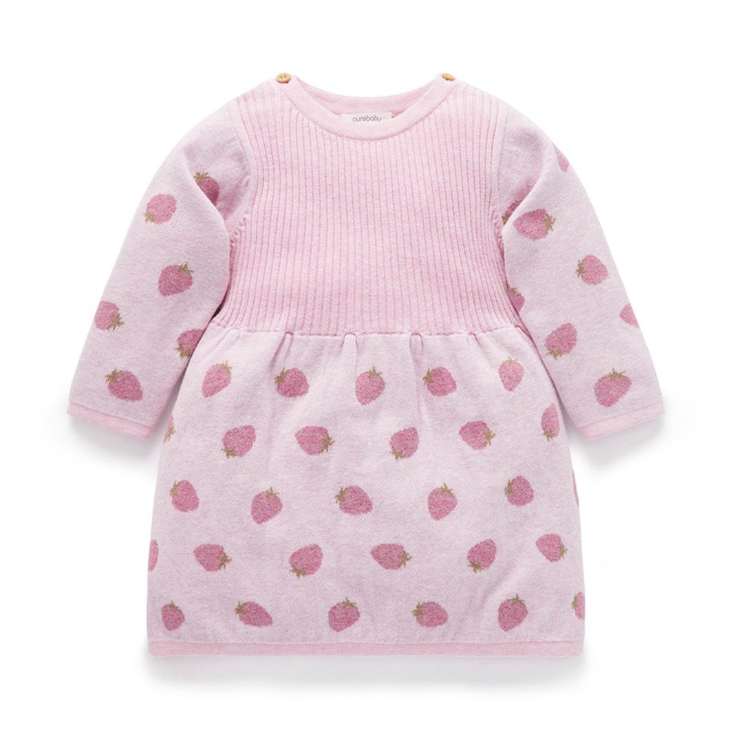 澳洲Purebaby有机棉女童针织洋装/裙子 12M~5T  粉红草莓 - 童装裙 - 棉 