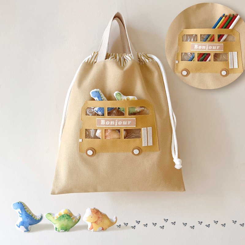 新色/背包/两用背包/含三只恐龙/搭恐龙巴士去旅行(日本发送) - 背包/袋子 - 棉．麻 卡其色