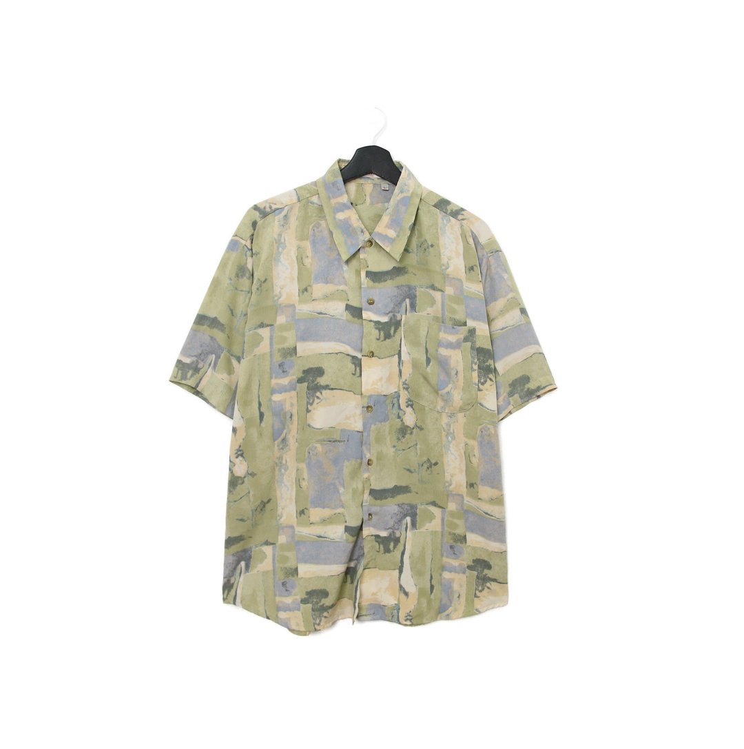Back to Green- 袖花衬衫 绿色系 撞色晕染 ss-40  vintage shirt - 男装衬衫 - 丝．绢 