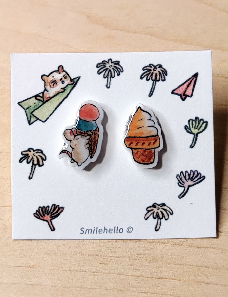 耳针/耳夹/耳环 手工制作 老鼠霜淇淋 - 一对 - 耳环/耳夹 - 其他材质 多色