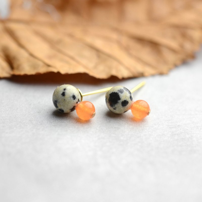 达尔马提亚碧玉、橙翡翠、耳针、手术不锈钢、生日礼物、日本制造 - 耳环/耳夹 - 半宝石 橘色
