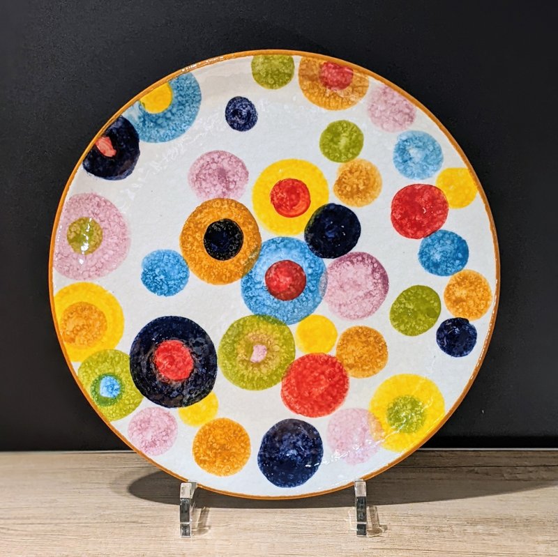 意大利手工陶-POP普普艺术 浅盘27cm(橘边圈圈) - 盘子/餐盘/盘架 - 陶 多色